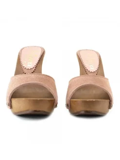 PINK SUEDE CLOGS WITH HEEL 11