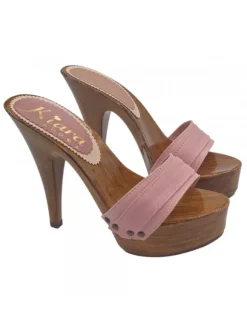 Pink Women's Clogs with Double Band and 13 cm Heel & Platform