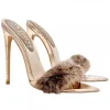 POINTED CHAMPAGNE SANDALS WITH FUR AND HEEL 12