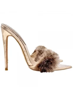 POINTED CHAMPAGNE SANDALS WITH FUR AND HEEL 12