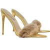 Pointed gold sandals with 12 cm heel and fur - KC14 ORO
