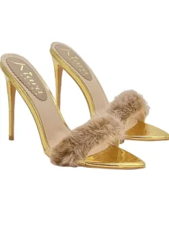 Pointed gold sandals with 12 cm heel and fur - KC14 ORO