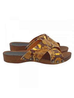 PYTHON CLOGS WITH CROSSED LEATHER BANDS