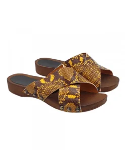 PYTHON CLOGS WITH CROSSED LEATHER BANDS