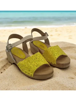Real wood clogs for girls | glittered leather band