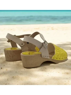 Real wood clogs for girls | glittered leather band
