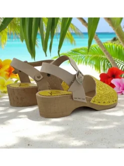 Real wood clogs for girls | glittered leather band