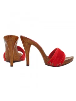 RED CLOGS IN VELVET HEEL 12