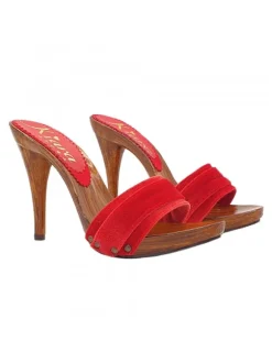 RED CLOGS IN VELVET HEEL 12