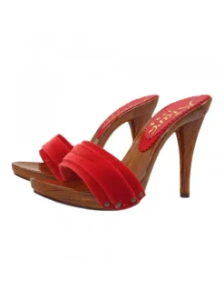 RED CLOGS IN VELVET HEEL 12