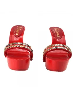 RED LACQUERED CLOGS