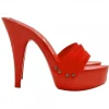 RED LACQUERED CLOGS WITH HIGH HEEL