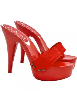 RED LACQUERED CLOGS WITH HIGH HEEL