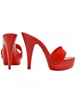 RED LACQUERED CLOGS WITH HIGH HEEL