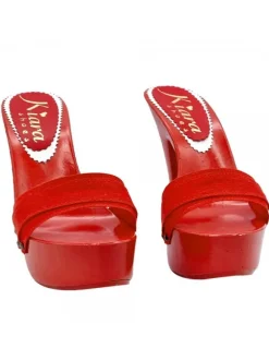 RED LACQUERED CLOGS WITH HIGH HEEL
