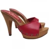 RED LEATHER CLOGS WITH HEEL 11