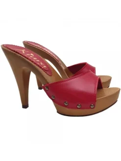 RED LEATHER CLOGS WITH HEEL 11