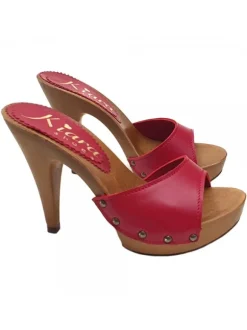 RED LEATHER CLOGS WITH HEEL 11