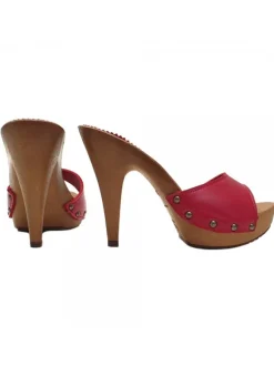 RED LEATHER CLOGS WITH HEEL 11