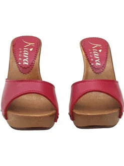 RED LEATHER CLOGS WITH HEEL 11