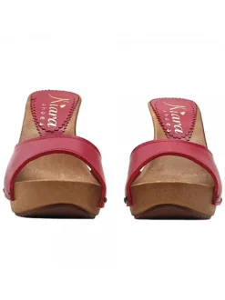 RED LEATHER CLOGS WITH HEEL 11