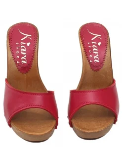RED LEATHER CLOGS WITH HEEL 11