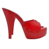 RED LEATHER CLOGS WITH HIGH HEEL