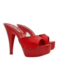 RED LEATHER CLOGS WITH HIGH HEEL