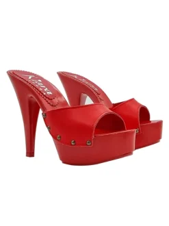 RED LEATHER CLOGS WITH HIGH HEEL