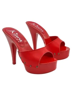RED LEATHER CLOGS WITH HIGH HEEL