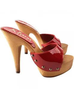 RED PATENT LEATHER CLOGS HEEL 13