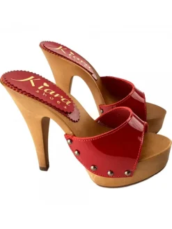 RED PATENT LEATHER CLOGS HEEL 13
