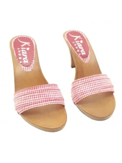 RED PIN UP STYLE CLOGS WITH COMFORTABLE HEEL