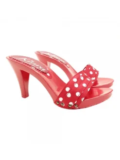 RED POLKA DOT CLOGS HEEL 9