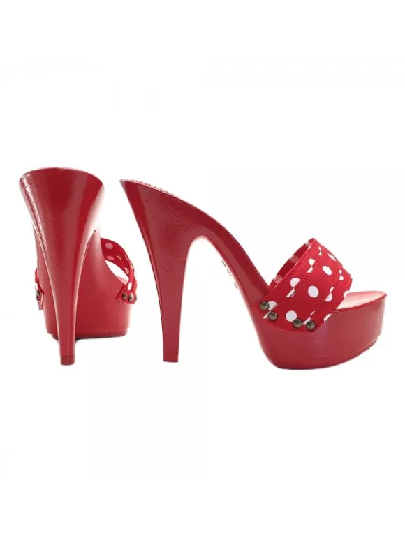 RED POLKA DOT CLOGS HEEL 13