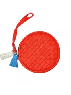 RED PURSE WITH HANDLE AND FRINGES