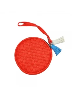 RED PURSE WITH HANDLE AND FRINGES