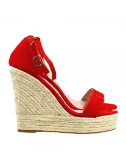 RED SANDALS WITH ROPE WEDGE