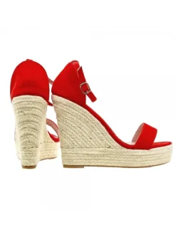 RED SANDALS WITH ROPE WEDGE