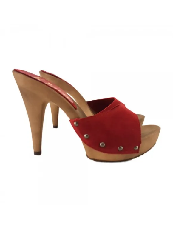 RED SUEDE CLOGS WITH HEEL 11