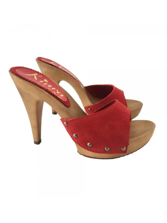 RED SUEDE CLOGS WITH HEEL 11
