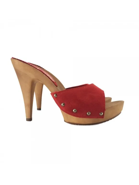 RED SUEDE CLOGS WITH HEEL 11