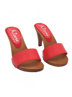 RED WOMEN'S CLOGS COMFORTABLE HEEL