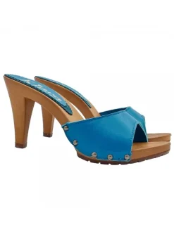 ROYAL BLUE LEATHER CLOGS WITH HEEL 9