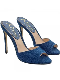 SANDAL IN DARK DENIM WITH STILETTO HEEL