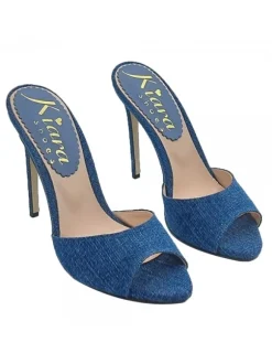 SANDAL IN DARK DENIM WITH STILETTO HEEL