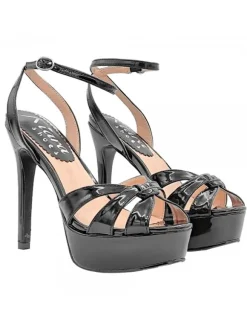 SANDALS ELEGANT BLACK PATENT LEATHER WITH BRAIDED BANDS