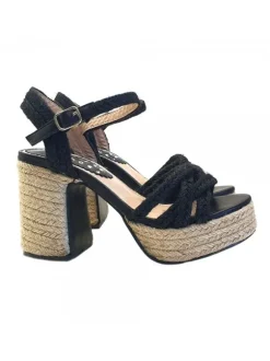 Sexy black Sandals in rope with ankle strap