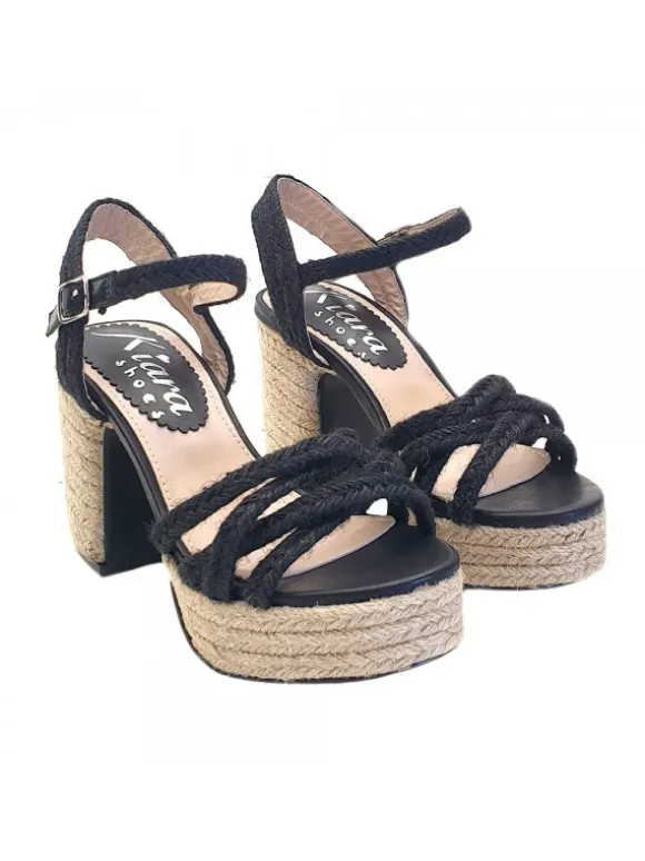 Sexy black Sandals in rope with ankle strap