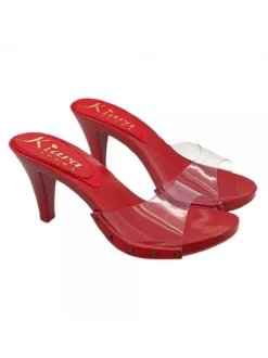 SEXY RED CLOGS WITH TRANSPARENT HIGH HEEL UPPER